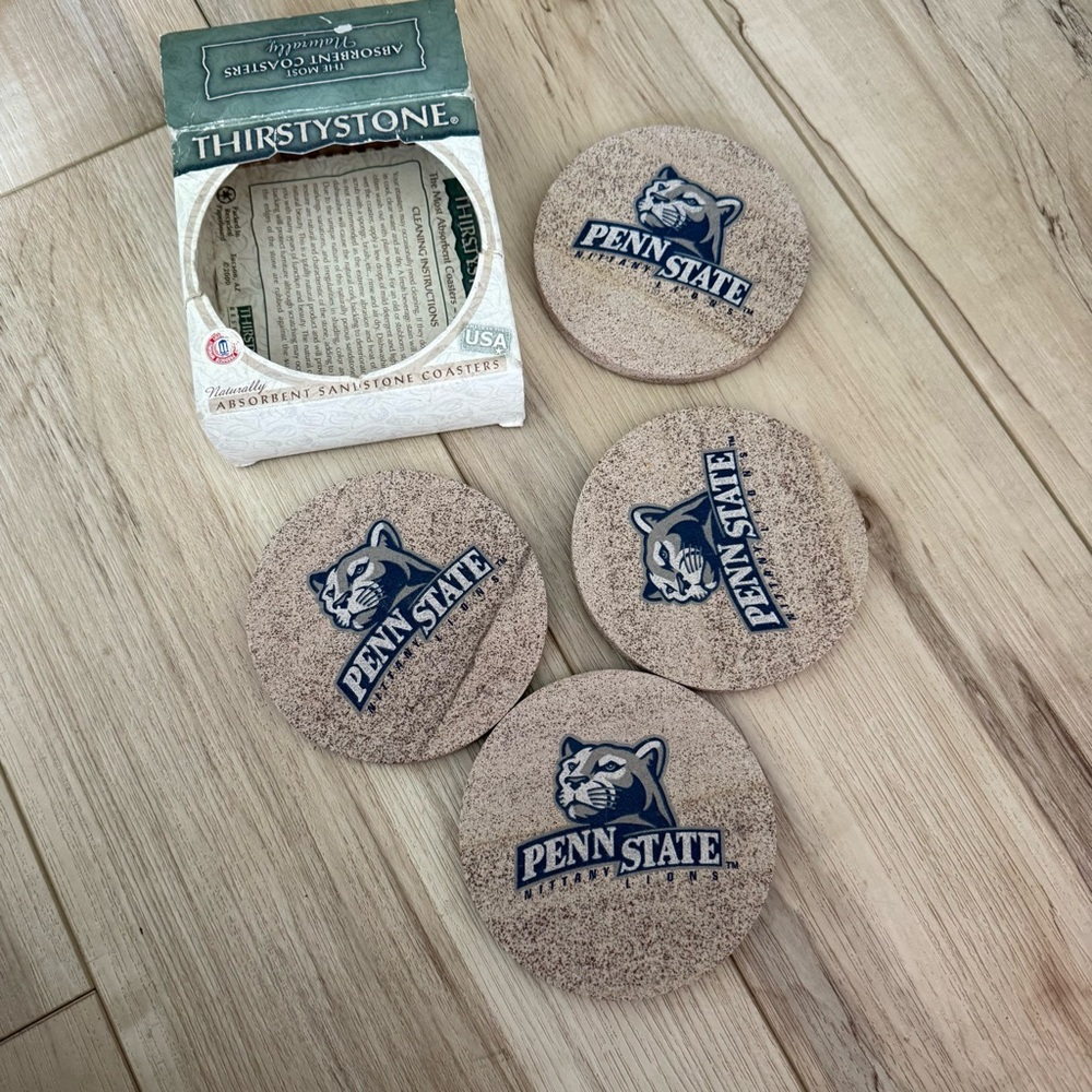 New Thirstystone Penn State Absorbent Sandstone Coaster 4-Pack Made in The USA